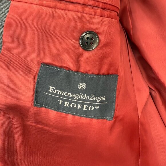 ERMENEGILDO ZEGNA Trofeo Wool 3 Button Front Checked Grey Blazer Jacket Size 50R - Picture 6 of 13